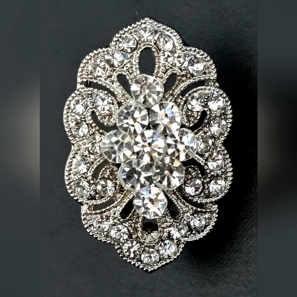 Crystal Cubic Zirconia Silver Tone Vintage Style Clip On Banquet Earrings